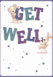 The vibrant, cheerful design of this get well card is alive with playful optimism-two lovable illustrated friends, a teddy bear and a floppy-eared puppy, joyfully cradle and balance large, colourful letters spelling 'Get Well.' Each character's expressive features-a gentle smile from the bear, a tender gaze from the pup-convey authentic warmth and reassurance that feel right at home in the welcoming streets around Earlsfield station. The bold indigo and teal hues of the text pop against a soft, creamy white background, infusing the scene with a light vibrancy and clear sense of hope. Scattered across the card, stars in tones of purple and blue twinkle gently, their pattern as joyful and spontaneous as the local chatter in Earlsfield's bustling cafés. The illustrated fur is rendered with tactile detail, inviting the mind to imagine the coziness of a soft embrace. This card delivers more than a simple get well sentiment-it offers an emotional balm, affirming that kindness and encouragement are always close at hand, just as a thoughtful bouquet from a nearby Earlsfield florist can brighten even the toughest recovery days.